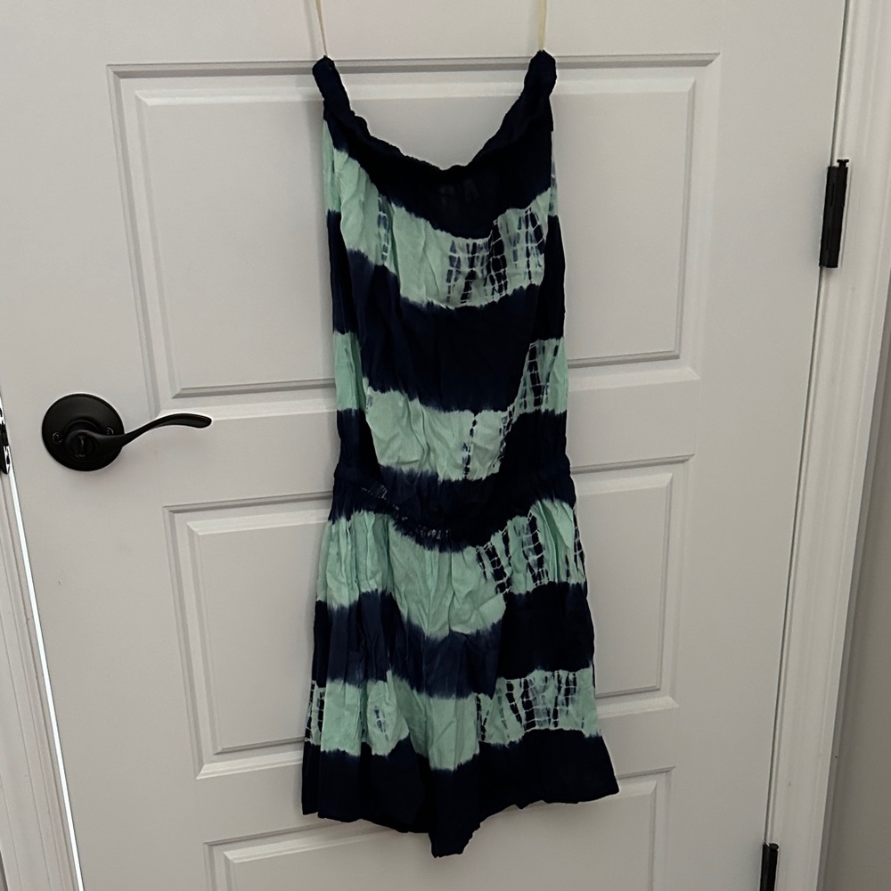 Beach By Exist Navy and Mint Strapless Romper